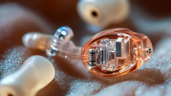 Detaillierte Ansicht winziger Hörgerätekomponenten, die die komplexe Technik hinter hochmodernen Audiogeräten veranschaulicht.